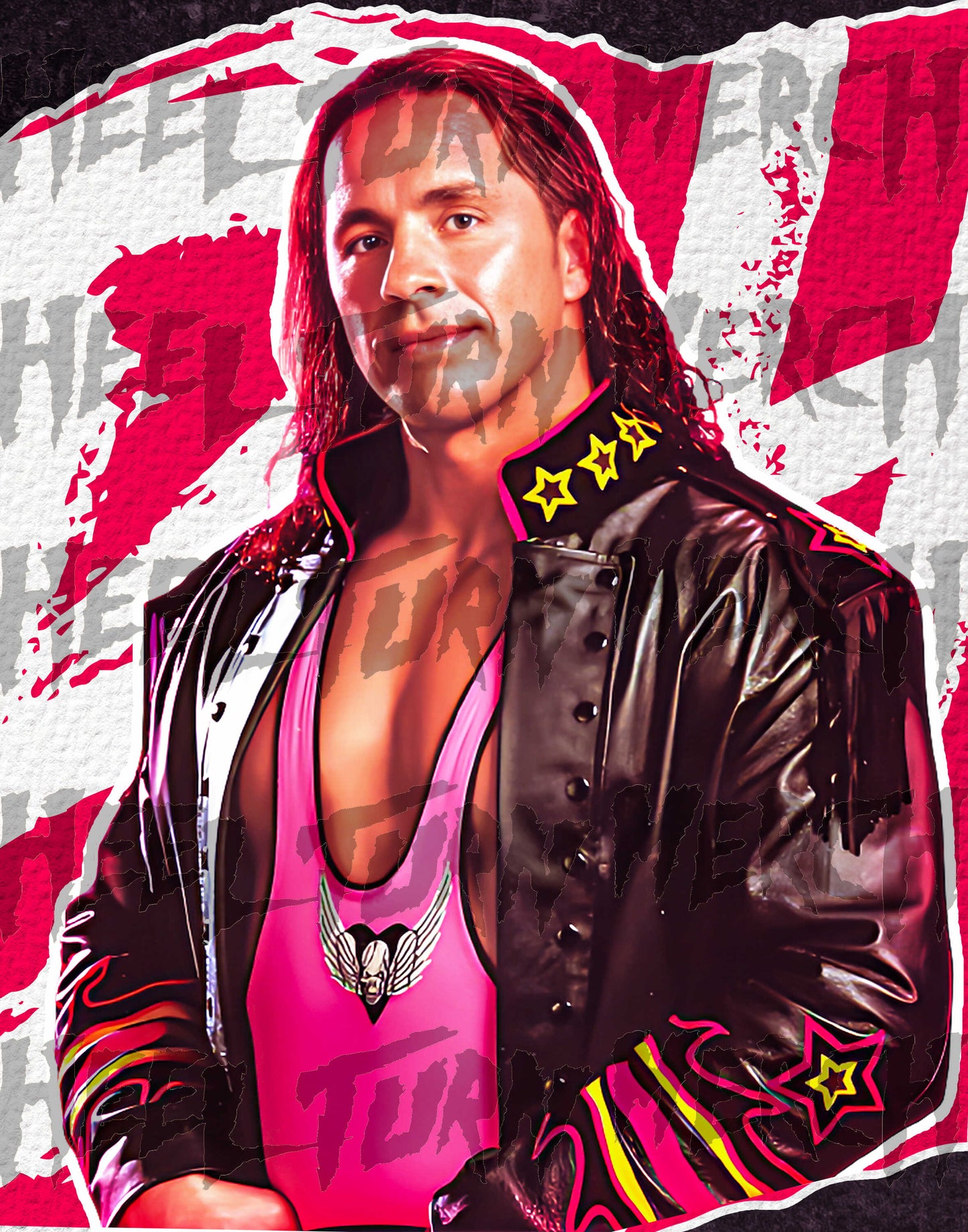 Bret Hitman Hart | Signed | Leather Stars | Metallic